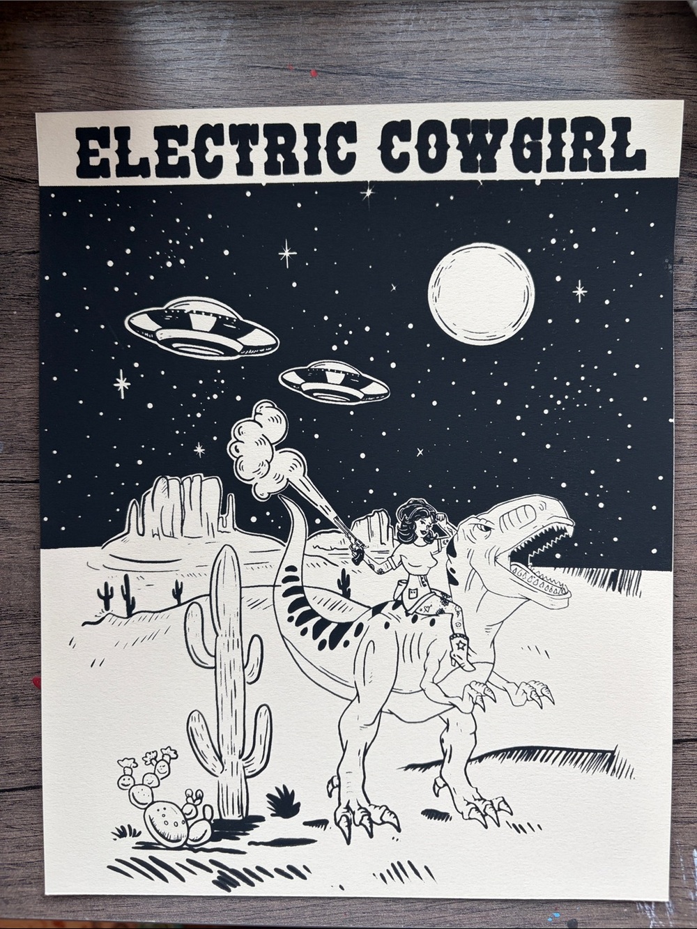 Electric Cowgirl Black & White Print